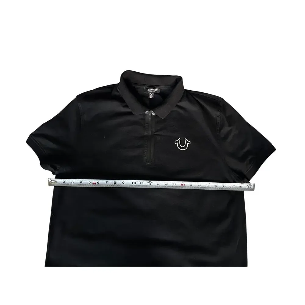 True Religion Black Quarter Zip Polo Shirt Large